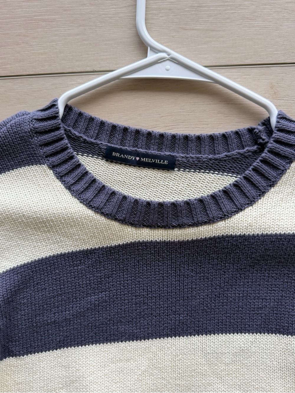 Brandy Melville Navy and White Striped Crewneck Sweater - Picture 3 of 4